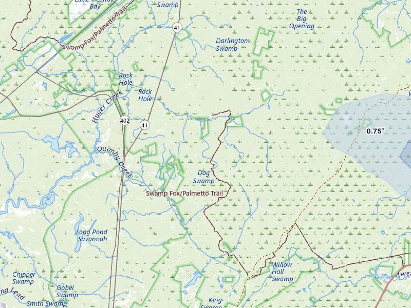 NEXRAD radar-signature map of the hail storm over Huger, SC on Jul 10, 2026