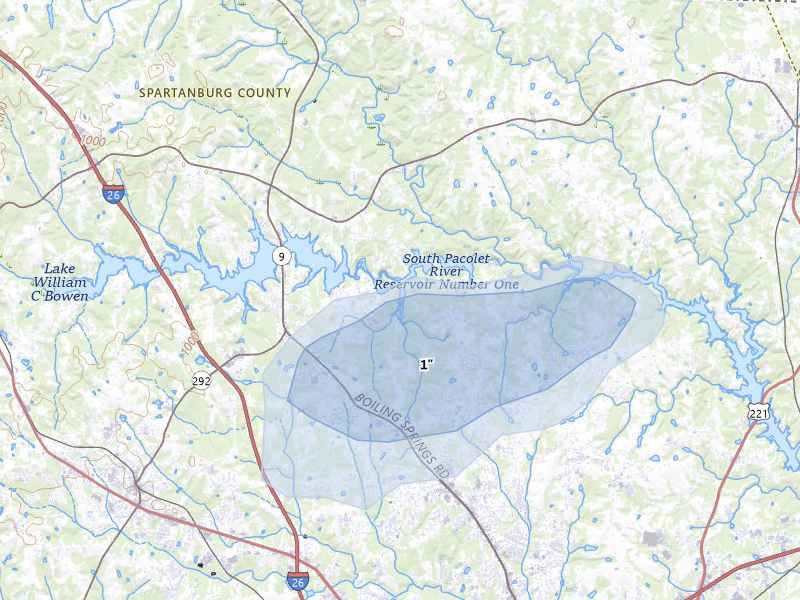 NEXRAD radar-signature map of the hail over Inman, SC