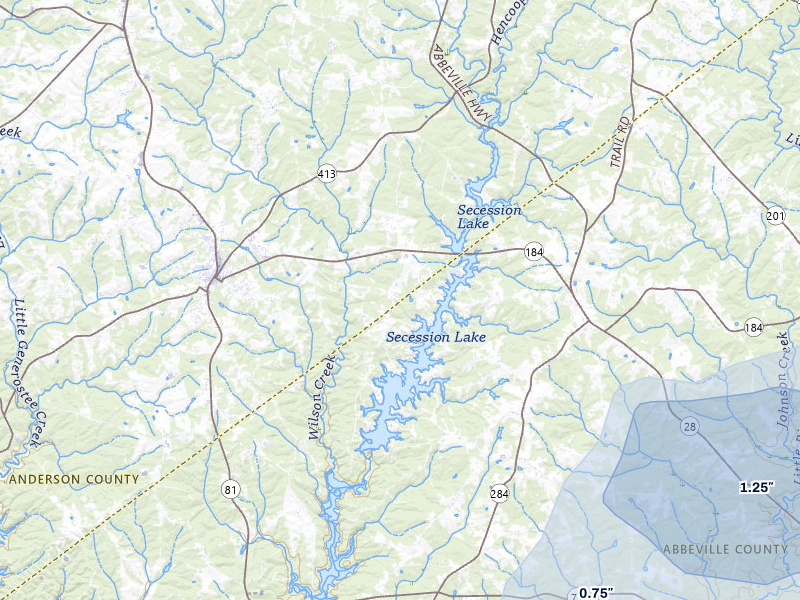 NEXRAD radar-signature map of the hail storm over Iva, SC on Jul 5, 2026