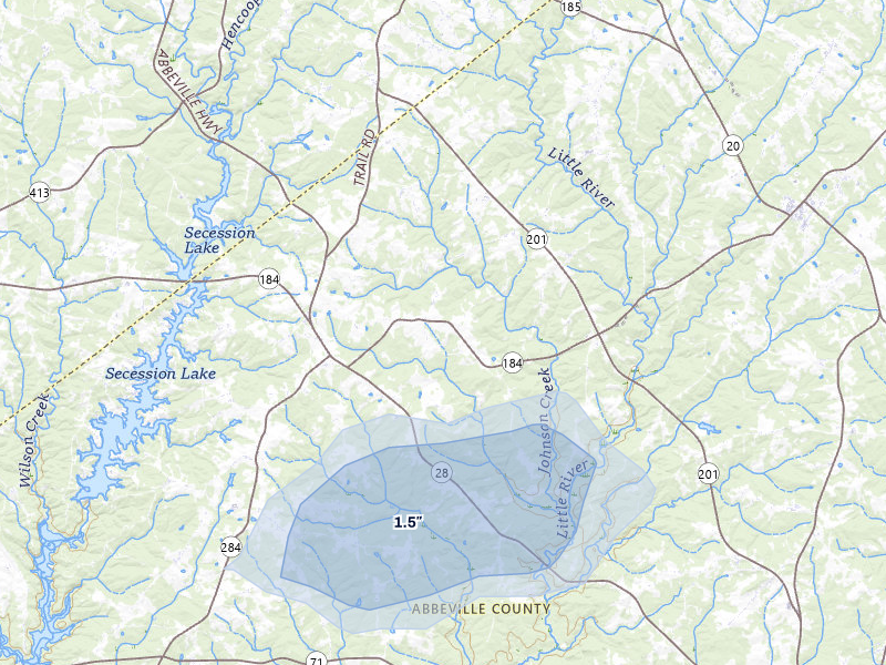 NEXRAD radar-signature map of the hail storm over Iva, SC on Aug 11, 2026