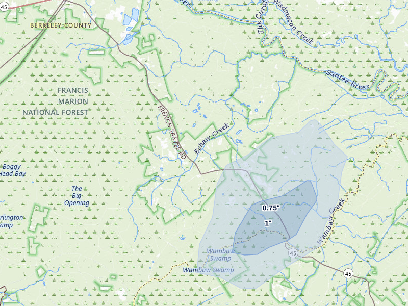 NEXRAD radar-signature map of the hail storm over Jamestown, SC on Jun 26, 2026