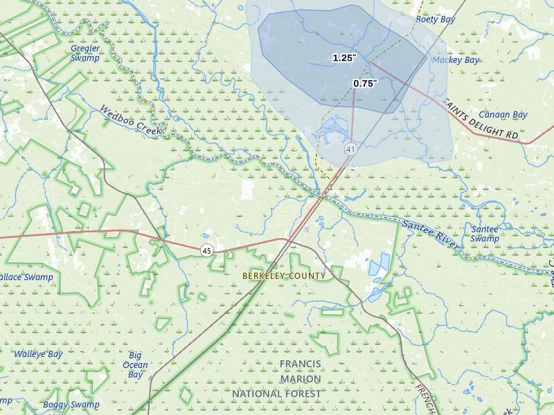 NEXRAD radar-signature map of the hail storm over Jamestown, SC on Aug 20, 2026