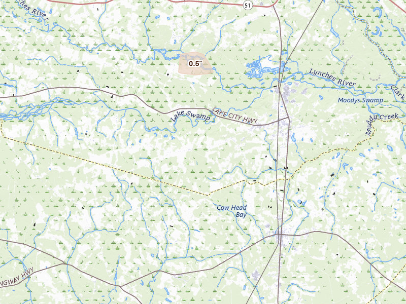 Radar-estimated hail-size map of the storm over Johnsonville, SC