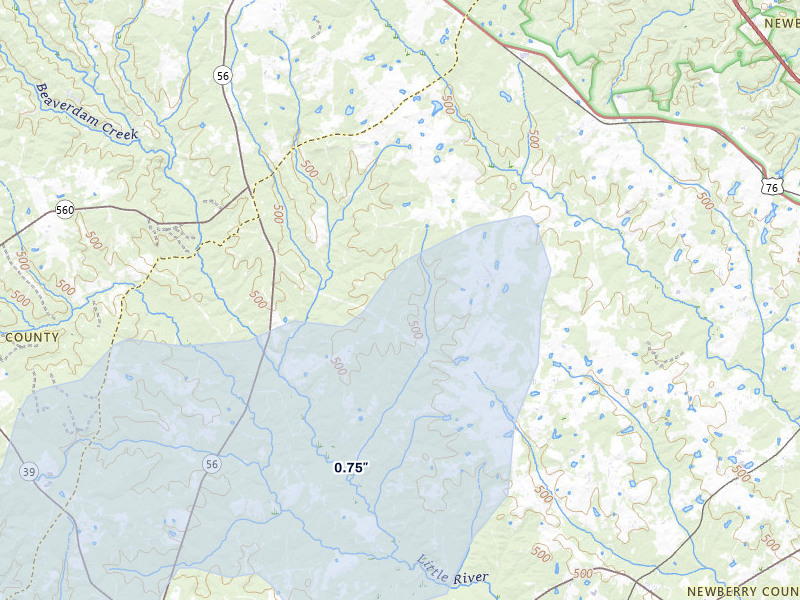 NEXRAD radar-signature map of the hail over Kinards, SC