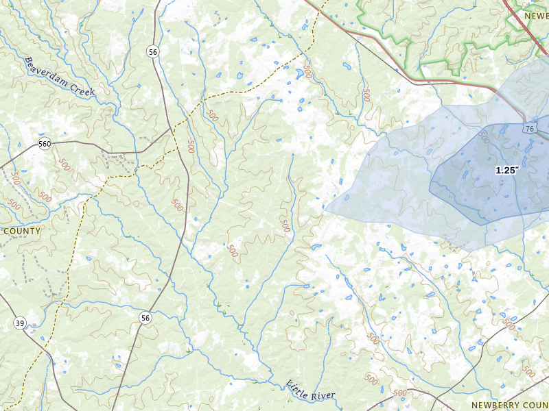 NEXRAD radar-signature map of the hail storm over Kinards, SC on Jul 6, 2026