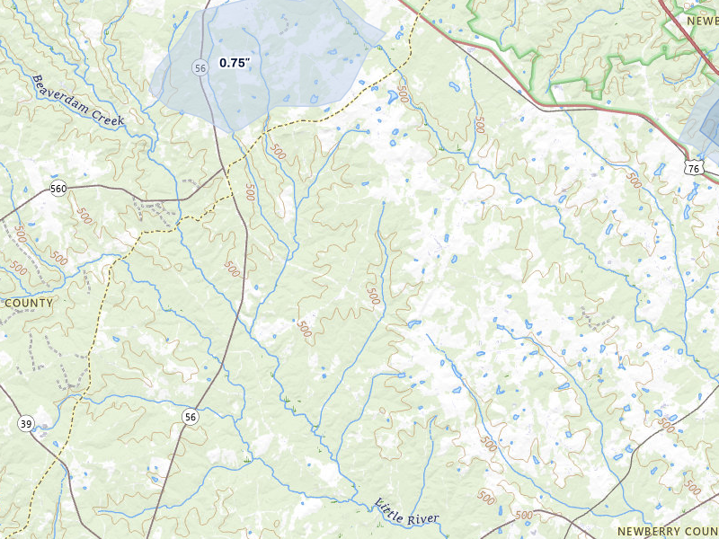 NEXRAD radar-signature map of the hail storm over Kinards, SC on Jul 10, 2026