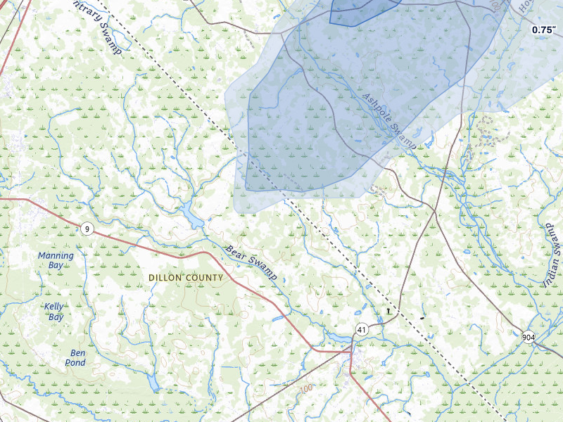 NEXRAD radar-signature map of the hail storm over Lake View, SC on Jul 6, 2026