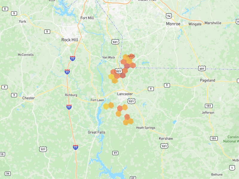 Hail map of Lancaster, SC on Jul 12, 2026, hail up to 2.5"