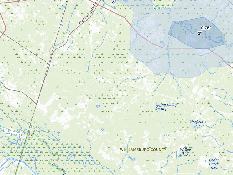 NEXRAD radar-signature map of the hail storm over Lane, SC on Jun 26, 2026