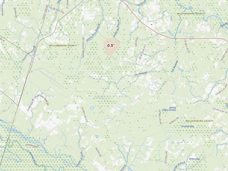 Radar-estimated hail-size map of the storm over Lane, SC