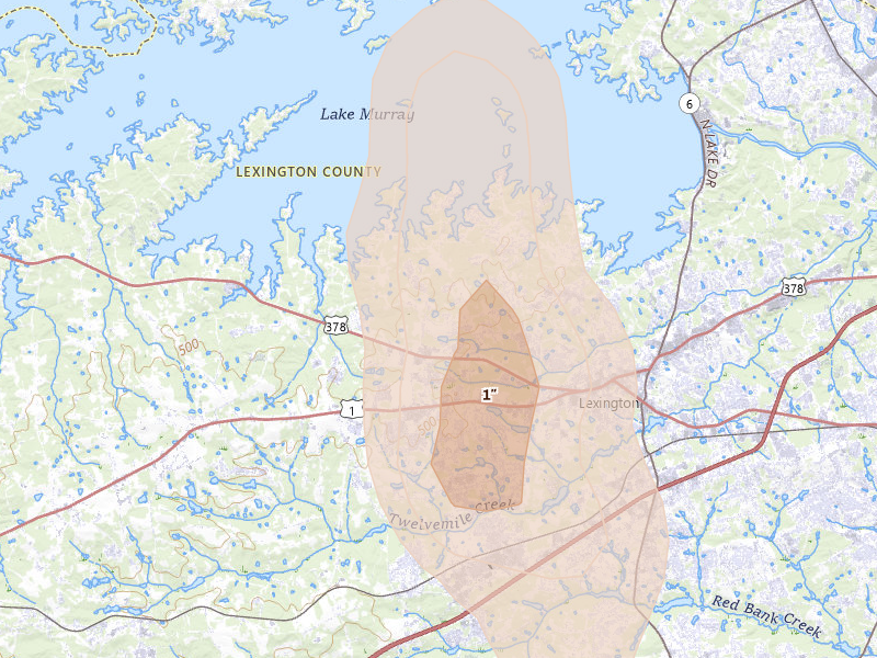 Radar-estimated hail-size map of the storm over Lexington, SC