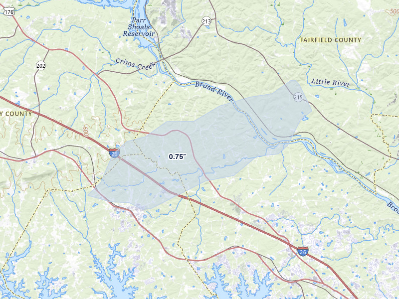 NEXRAD radar-signature map of the hail over Little Mountain, SC