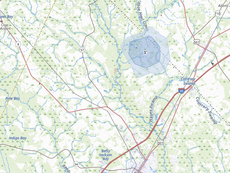 NEXRAD radar-signature map of the hail storm over Little Rock, SC on Jun 28, 2026