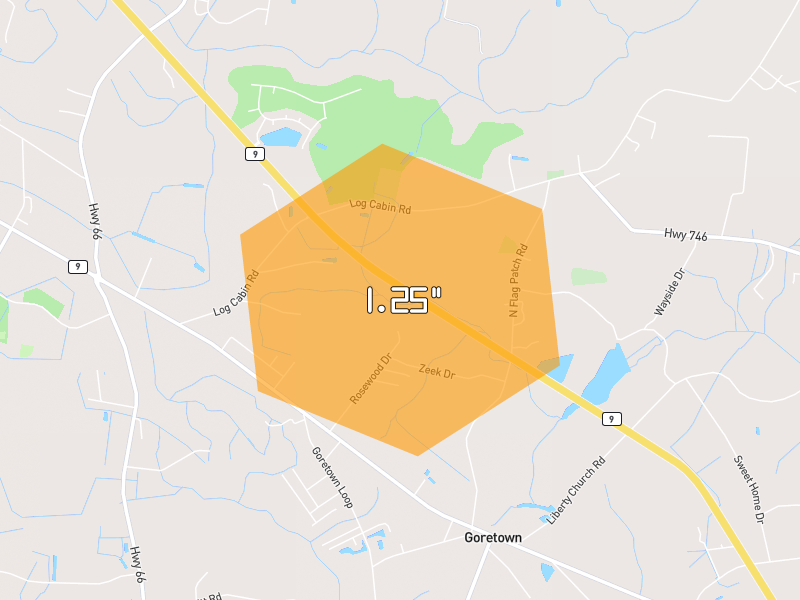 Hail map of Loris, SC on Jun 26, 2026, hail up to 1.25"