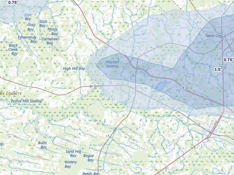 NEXRAD radar-signature map of the hail storm over Loris, SC on Jul 11, 2026