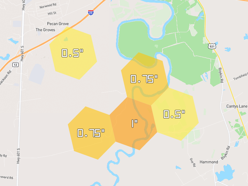 Hail map of Lugoff, SC on Jul 5, 2026, hail up to 1"