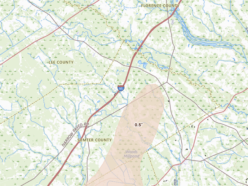Radar-estimated hail-size map of the storm over Lynchburg, SC