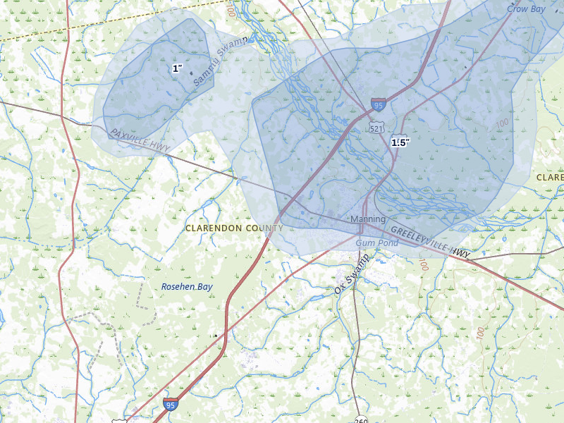 NEXRAD radar-signature map of the hail storm over Manning, SC on Jul 5, 2026