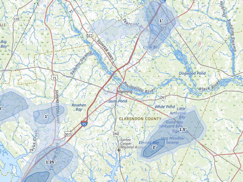 NEXRAD radar-signature map of the hail storm over Manning, SC on Aug 21, 2026