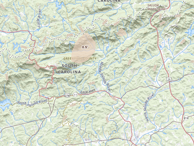 Radar-estimated hail-size map of the storm over Marietta, SC