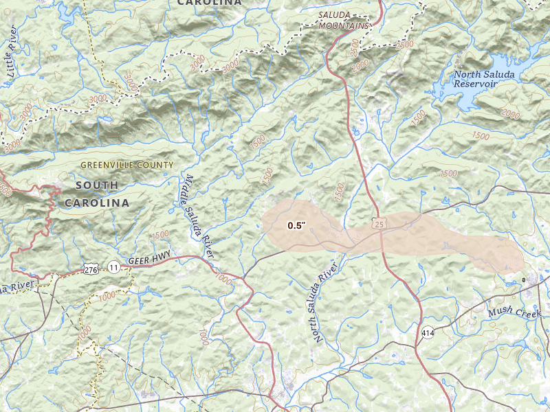 Radar-estimated hail-size map of the storm over Marietta, SC