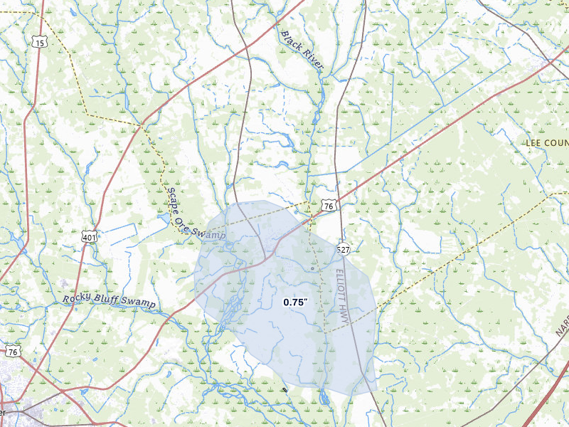 NEXRAD radar-signature map of the hail over Mayesville, SC