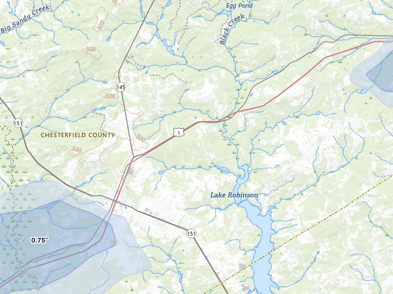 NEXRAD radar-signature map of the hail storm over Mc Bee, SC on Jul 5, 2026