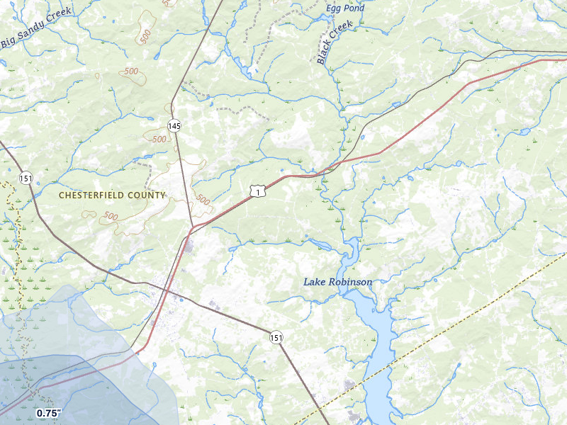 NEXRAD radar-signature map of the hail storm over Mc Bee, SC on Jul 6, 2026