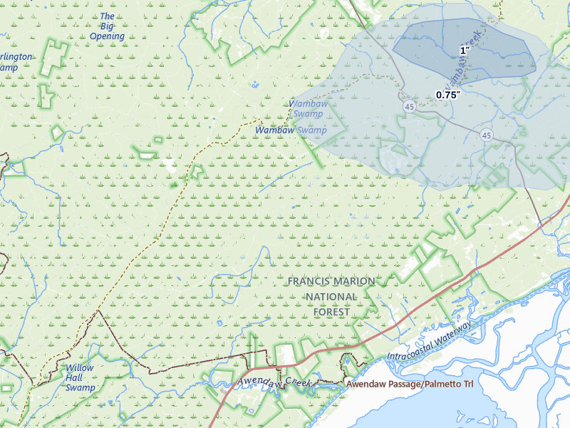 NEXRAD radar-signature map of the hail over Mc Clellanville, SC