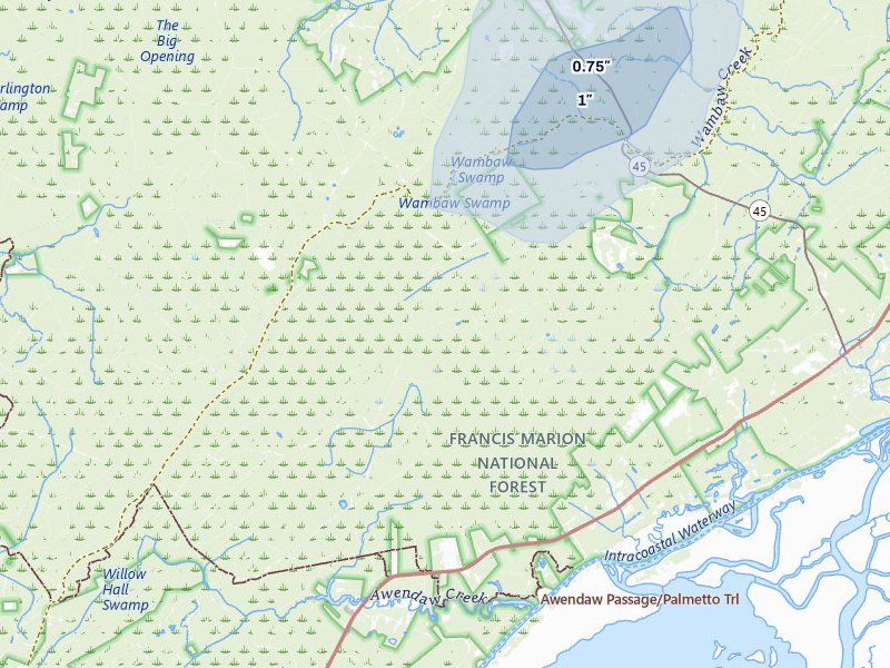 NEXRAD radar-signature map of the hail storm over Mc Clellanville, SC on Jun 26, 2026