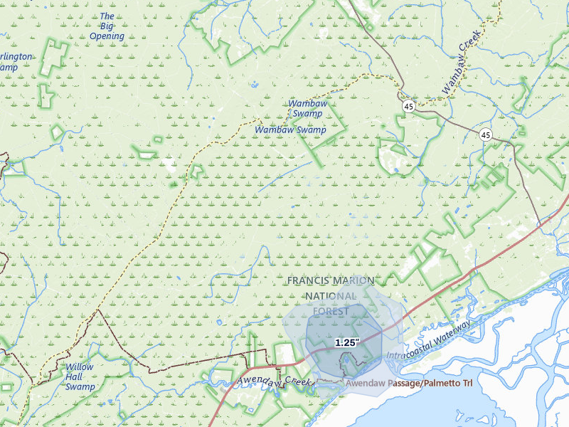 NEXRAD radar-signature map of the hail storm over Mc Clellanville, SC on Jul 11, 2026