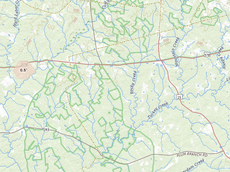 Radar-estimated hail-size map of the storm over Mc Cormick, SC on Jul 12, 2026