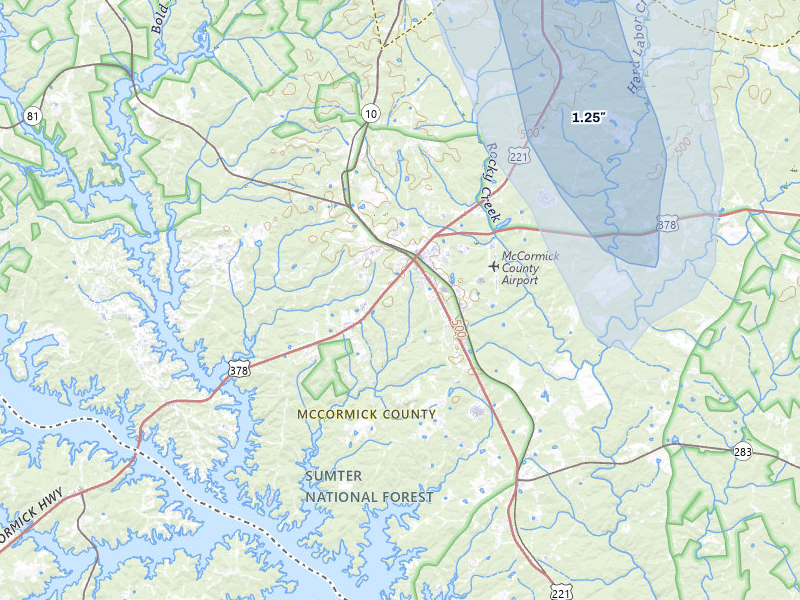 NEXRAD radar-signature map of the hail storm over Mc Cormick, SC on Aug 6, 2026