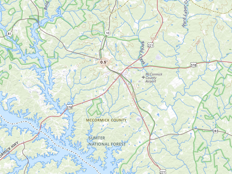 Radar-estimated hail-size map of the storm over Mc Cormick, SC