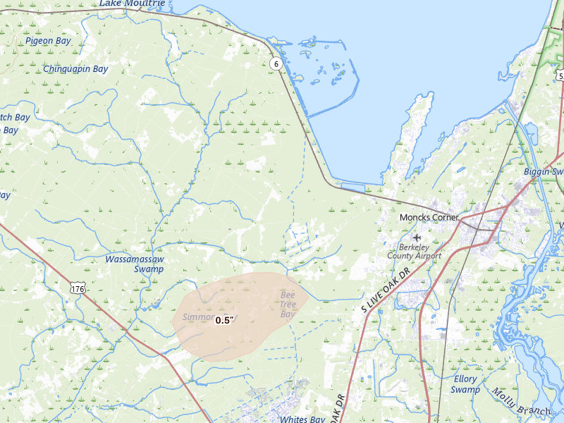 Radar-estimated hail-size map of the storm over Moncks Corner, SC