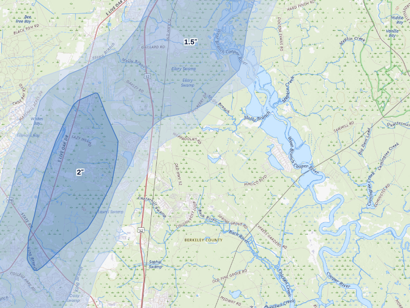 NEXRAD radar-signature map of the hail storm over Moncks Corner, SC on Sep 6, 2026