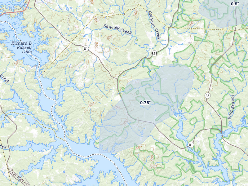 NEXRAD radar-signature map of the hail storm over Mount Carmel, SC on Jul 2, 2026