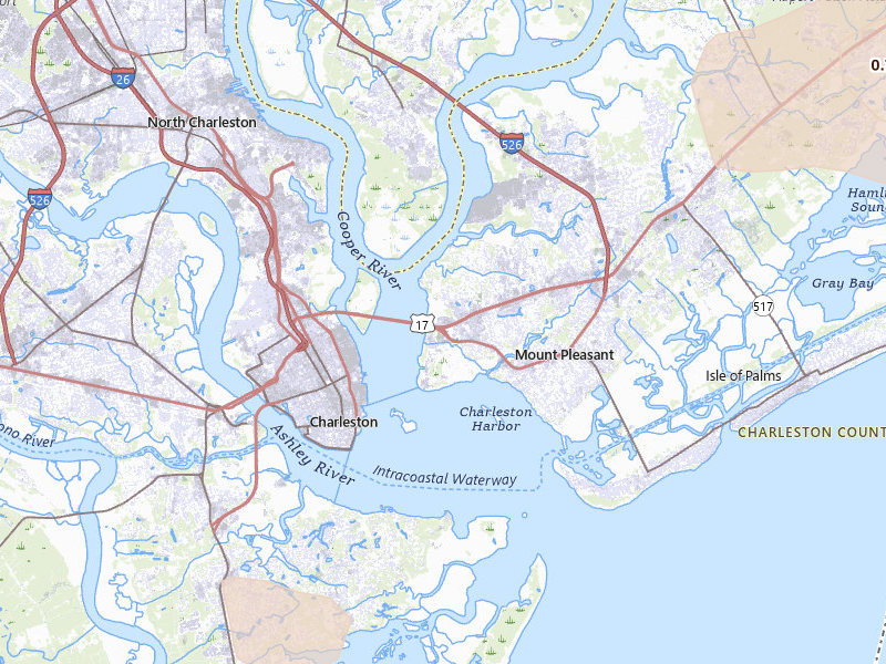 Radar-estimated hail-size map of the storm over Mount Pleasant, SC on Jul 12, 2026