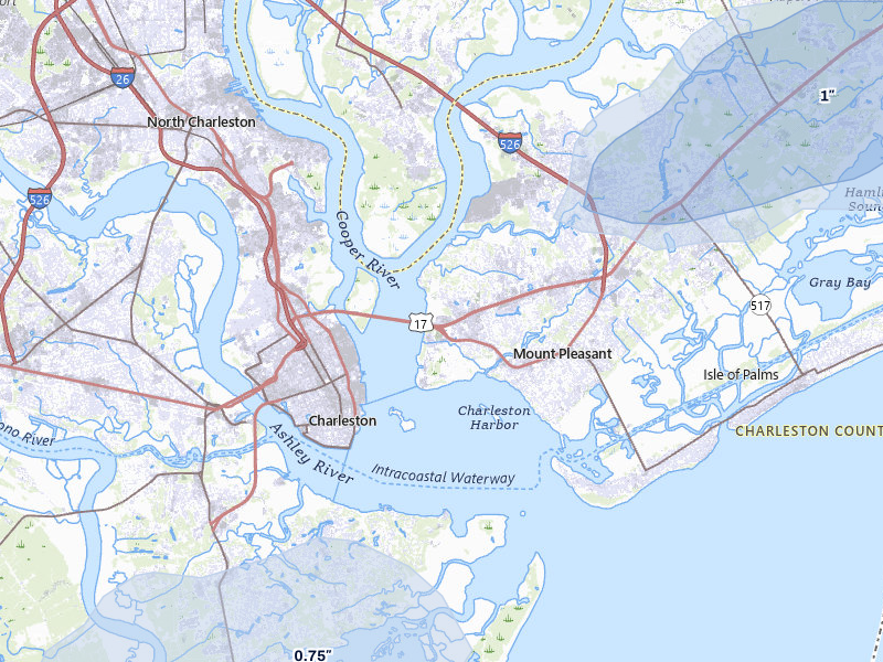 NEXRAD radar-signature map of the hail storm over Mount Pleasant, SC on Jul 12, 2026