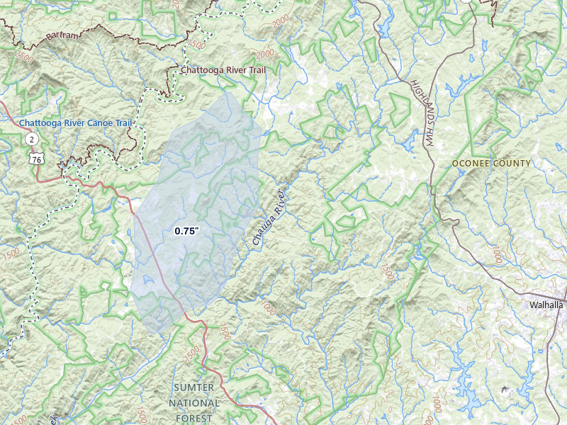 NEXRAD radar-signature map of the hail storm over Mountain Rest, SC on Jun 27, 2026
