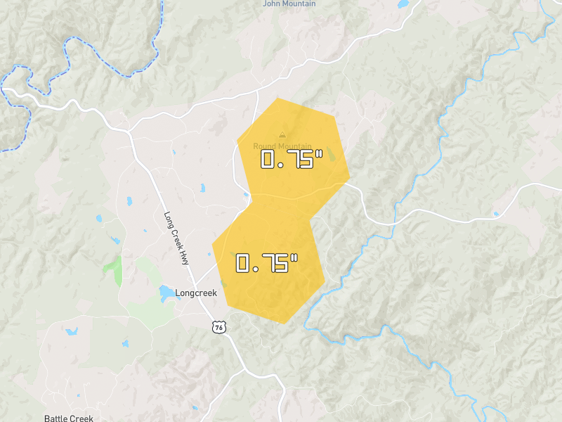 Hail map of Mountain Rest, SC on Jun 27, 2026, hail up to 0.75"