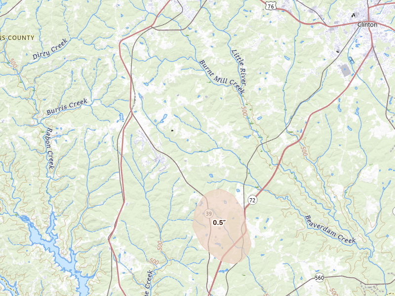 Radar-estimated hail-size map of the storm over Mountville, SC