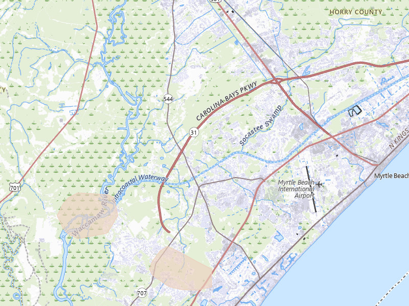 Radar-estimated hail-size map of the storm over Myrtle Beach, SC on Jul 7, 2026
