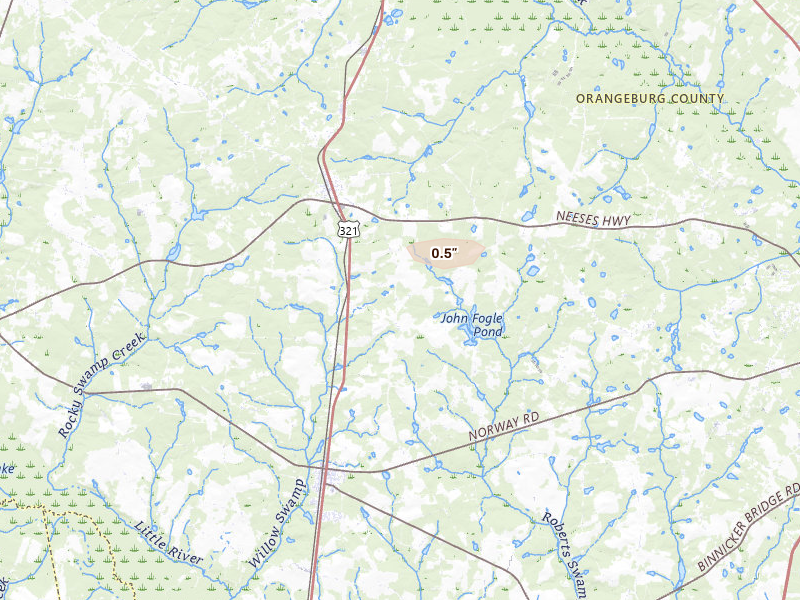 Radar-estimated hail-size map of the storm over Neeses, SC on Aug 10, 2026