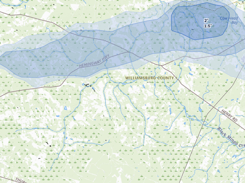 NEXRAD radar-signature map of the hail storm over Nesmith, SC on Jul 11, 2026