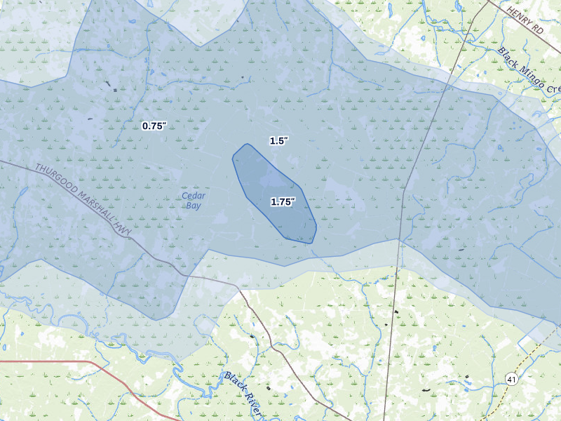 NEXRAD radar-signature map of the hail storm over Nesmith, SC on Aug 21, 2026