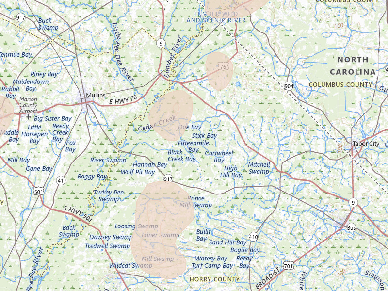 Radar-estimated hail-size map of the storm over Nichols, SC on Jul 5, 2026