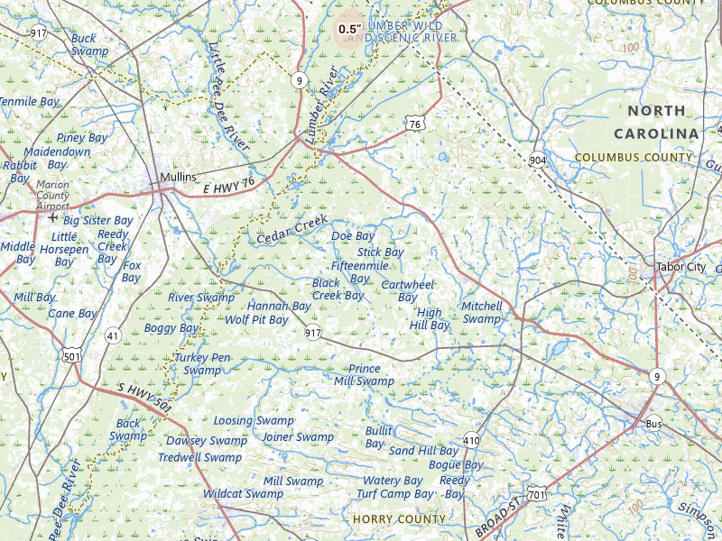 Radar-estimated hail-size map of the storm over Nichols, SC on Jul 7, 2026