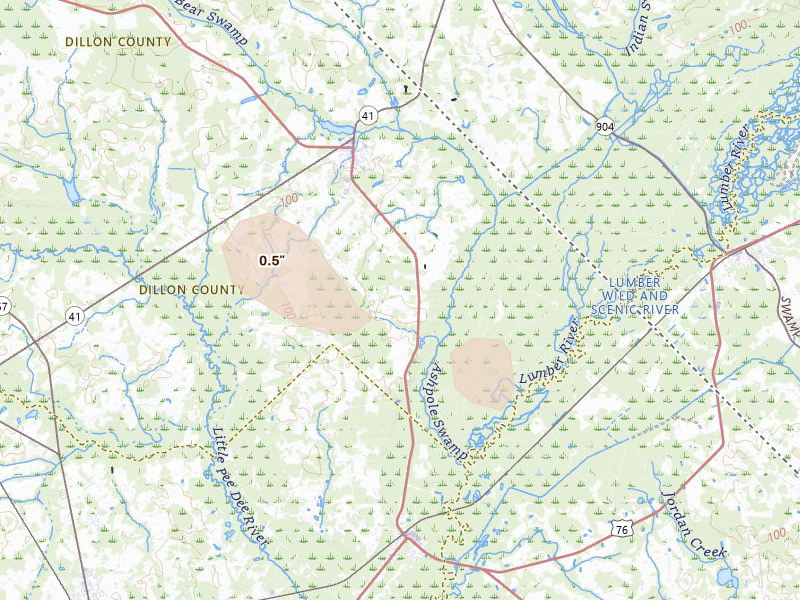 Radar-estimated hail-size map of the storm over Nichols, SC