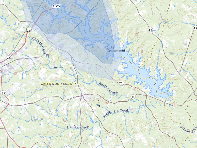 NEXRAD radar-signature map of the hail storm over Ninety Six, SC on Sep 5, 2026